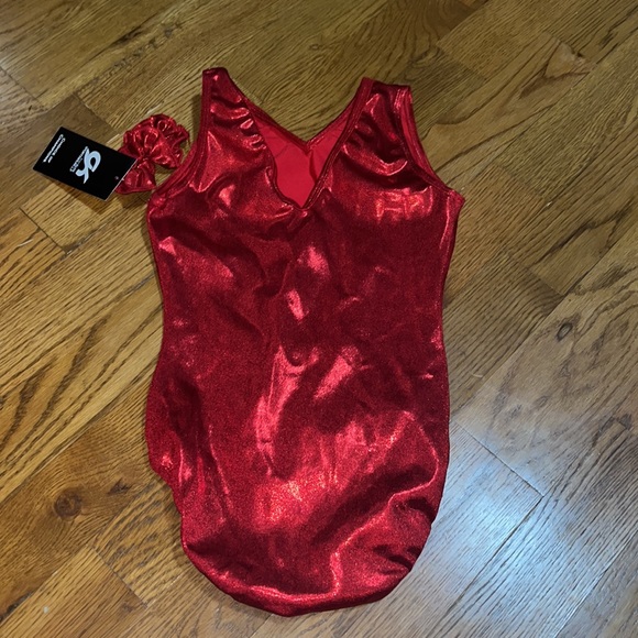 NWT red metallic GK gymnastics tumbling dance leotard size AL - Picture 5 of 7